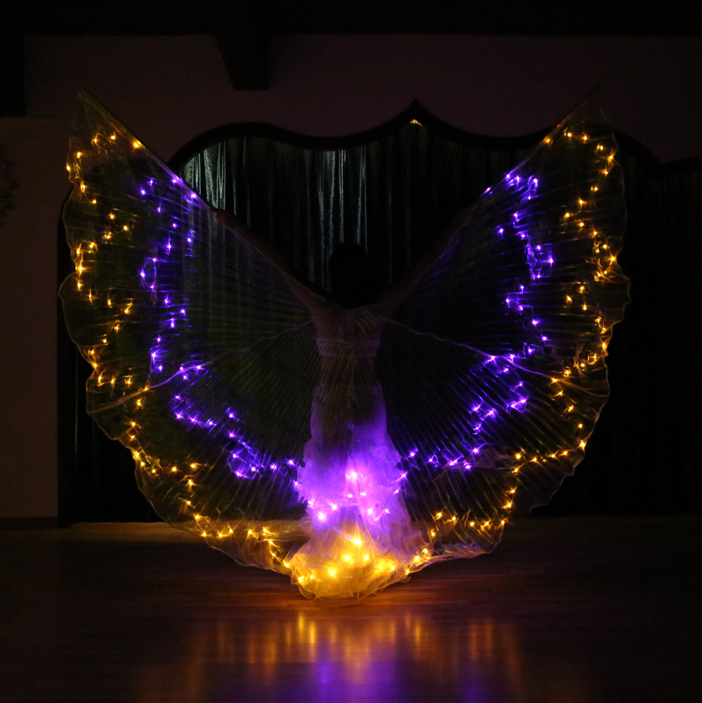 LED Isis Wing 12-Pointed Star - Belly Dance Light Up Wings for Carnival Halloween Party Club Wear with Telescopic Sticks