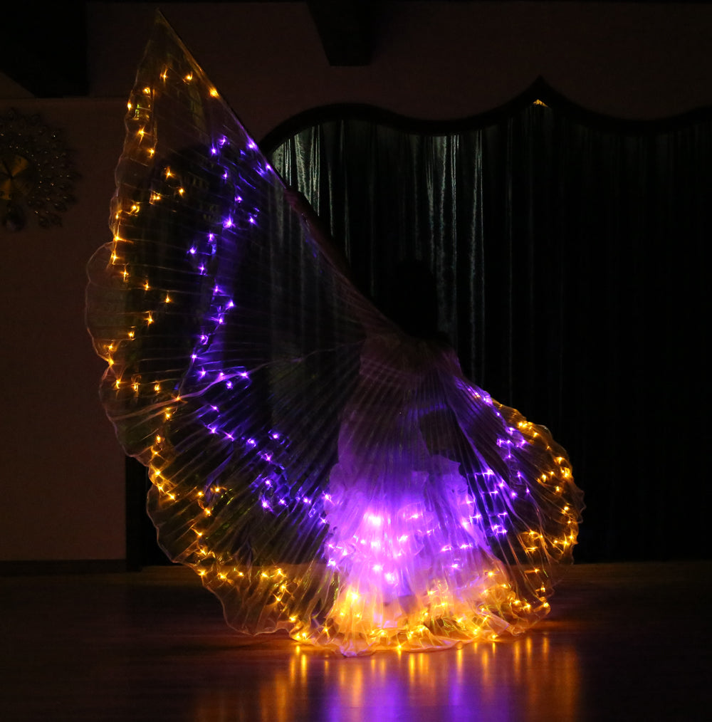 LED Isis Wing 12-Pointed Star - Belly Dance Light Up Wings for Carnival Halloween Party Club Wear with Telescopic Sticks