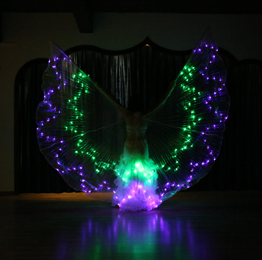 LED Isis Wing 12-Pointed Star - Belly Dance Light Up Wings for Carnival Halloween Party Club Wear with Telescopic Sticks