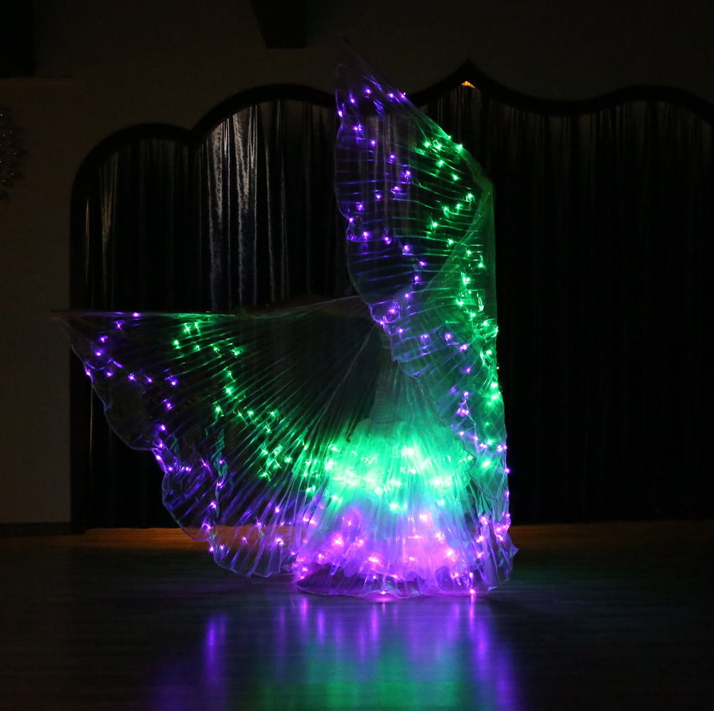 LED Isis Wing 12-Pointed Star - Belly Dance Light Up Wings for Carnival Halloween Party Club Wear with Telescopic Sticks