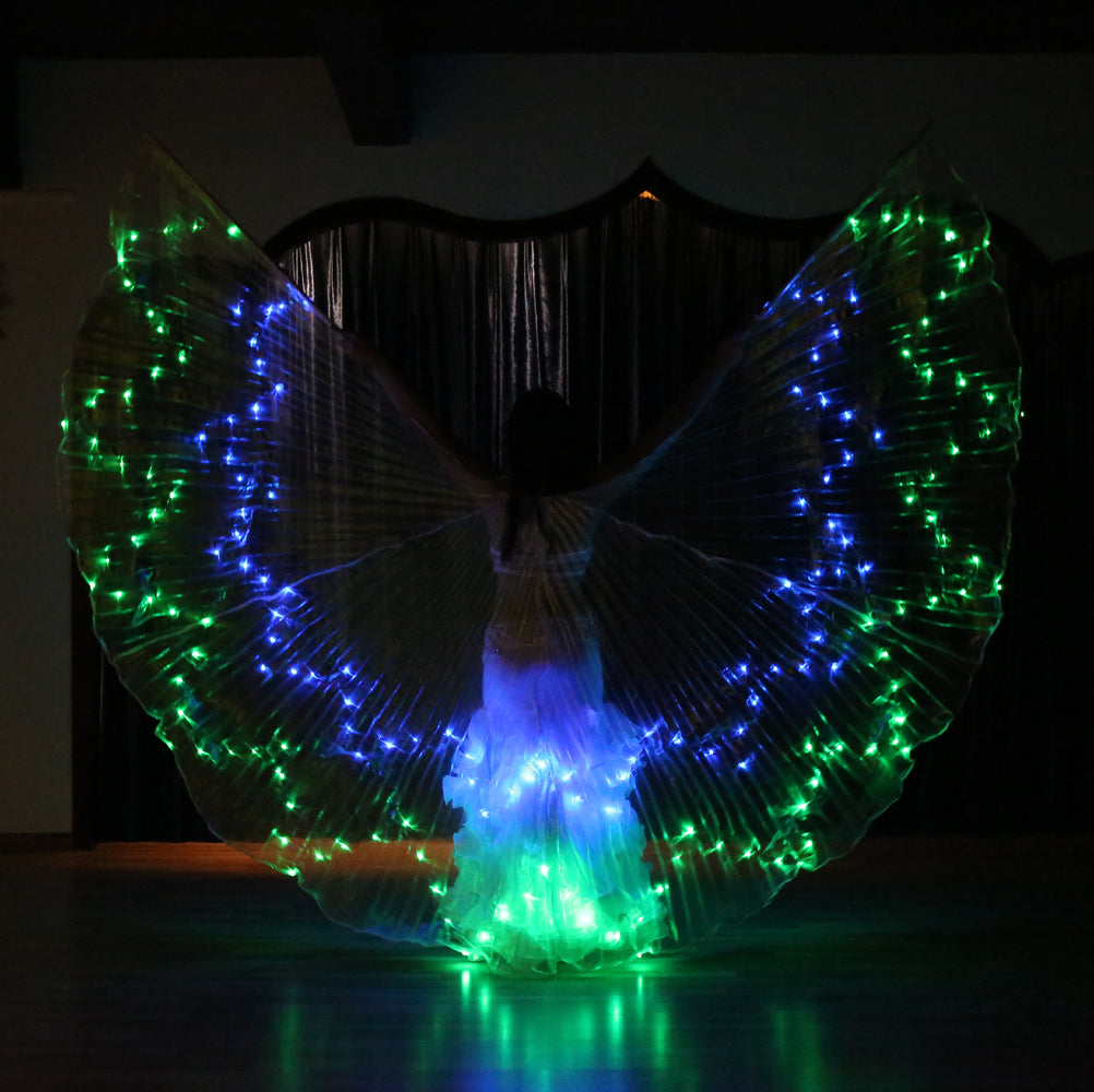 LED Isis Wing 12-Pointed Star - Belly Dance Light Up Wings for Carnival Halloween Party Club Wear with Telescopic Sticks