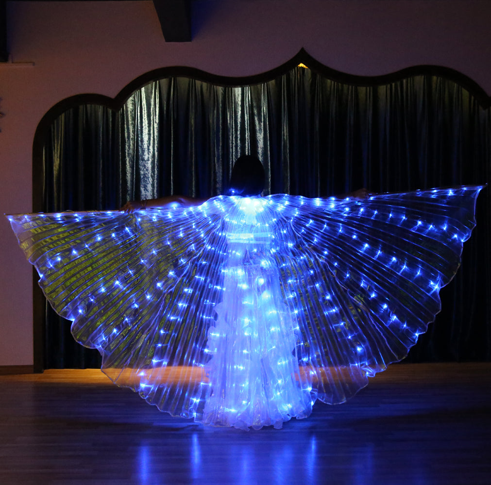 Led Isis Wing Single Colors - Belly Dance Light Up Wings Carnival Halloween Party Club Wear with Telescopic Sticks