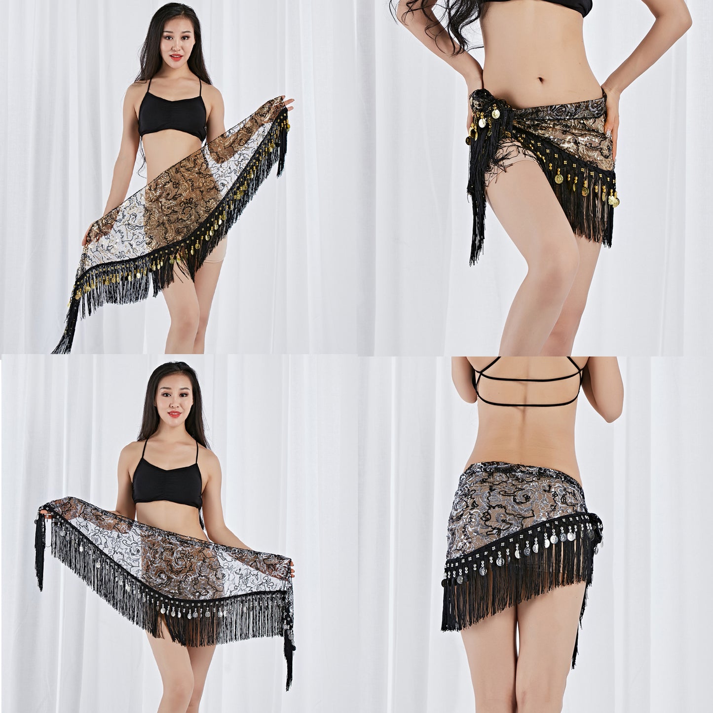 Tassels Fringed Sequins Triangle Belly Dance Hip Scarf Skirt Waist Belt for Outfits