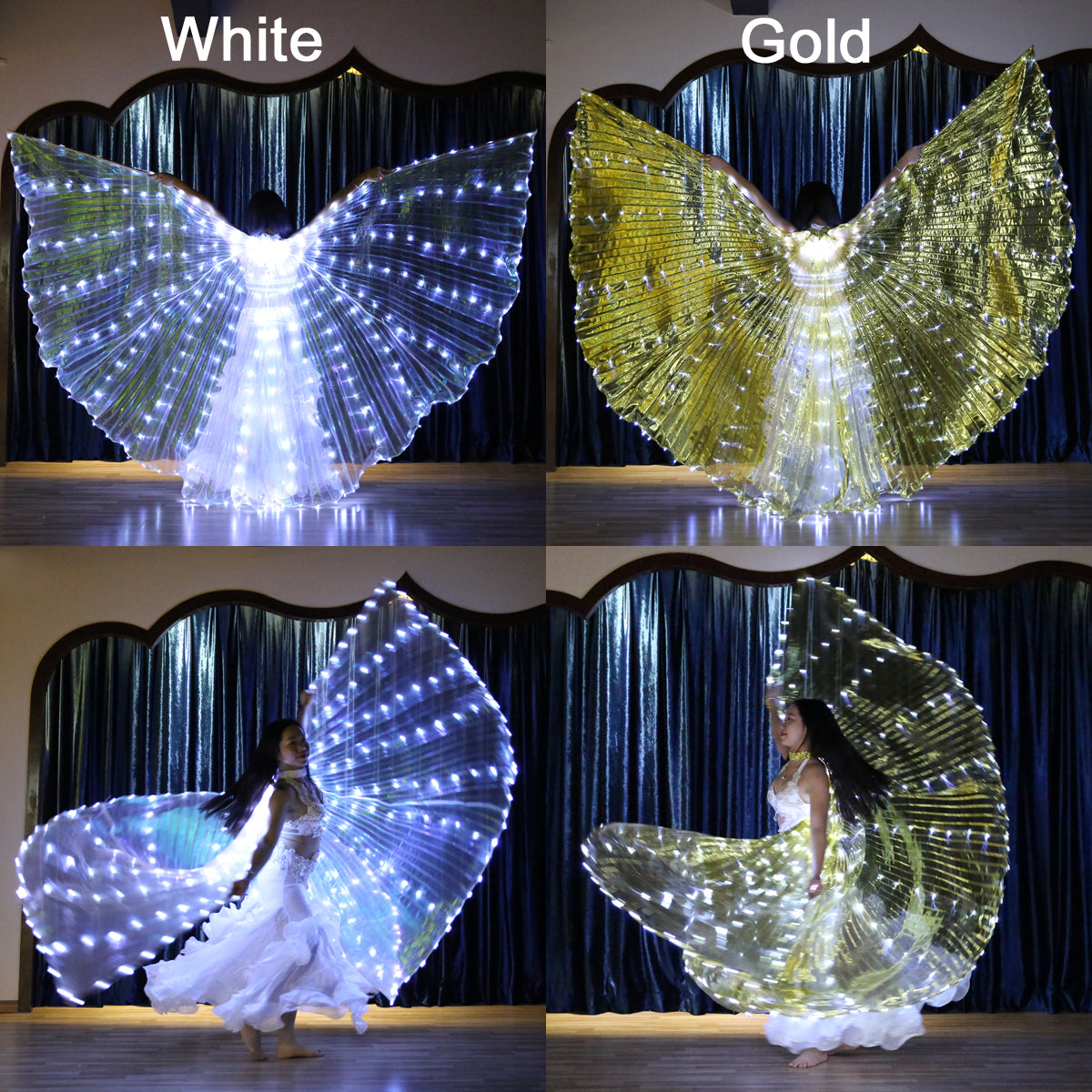 LED Isis Wing Single Colors - Belly Dance Light Up Wings Carnival Halloween Party Club Wear with Telescopic Sticks