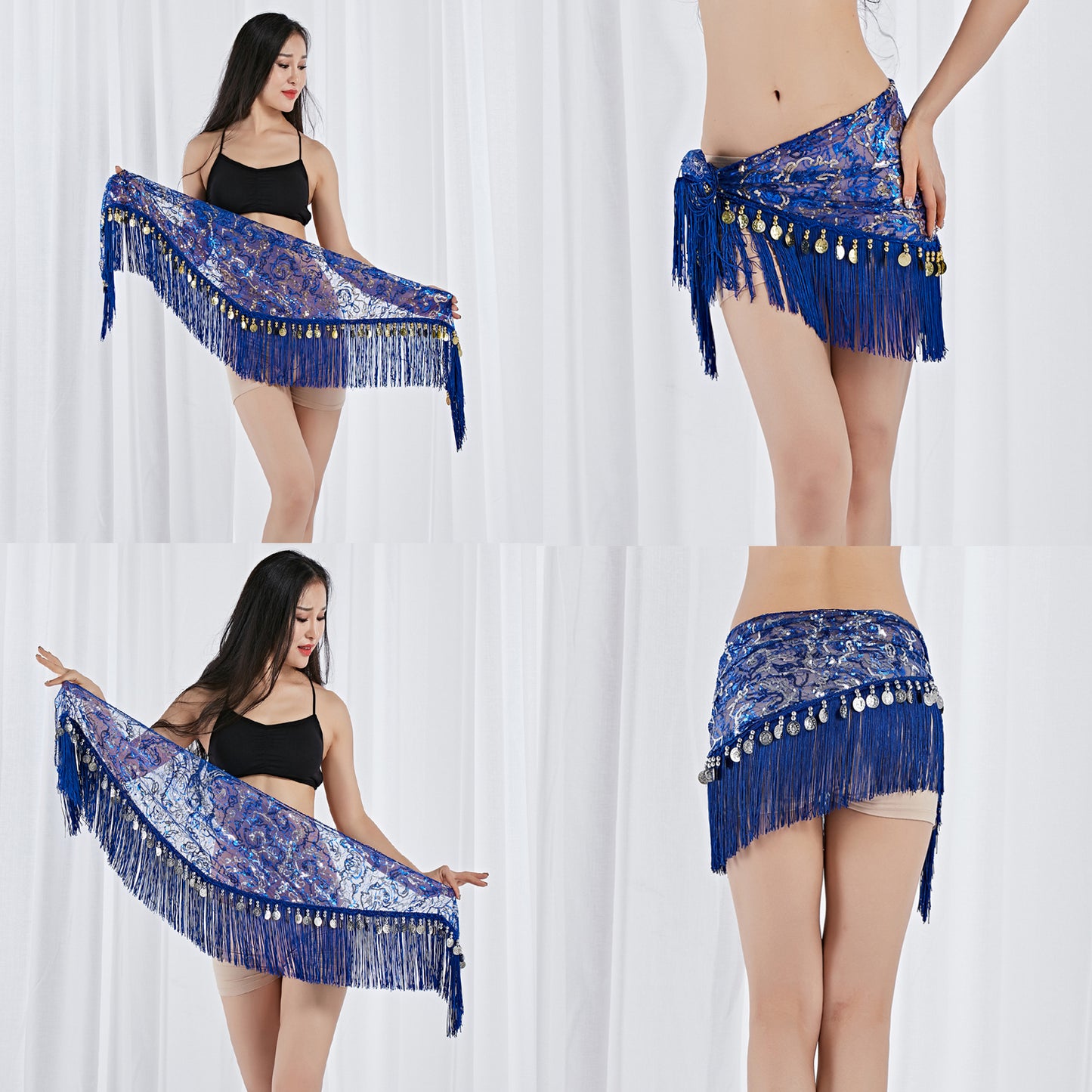 Tassels Fringed Sequins Triangle Belly Dance Hip Scarf Skirt Waist Belt for Outfits