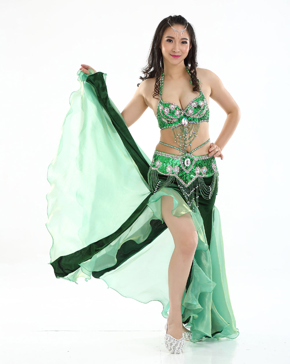 Belly Dance Costumes with Flannel Rose Skirt Belly Dance Dress 1 Set