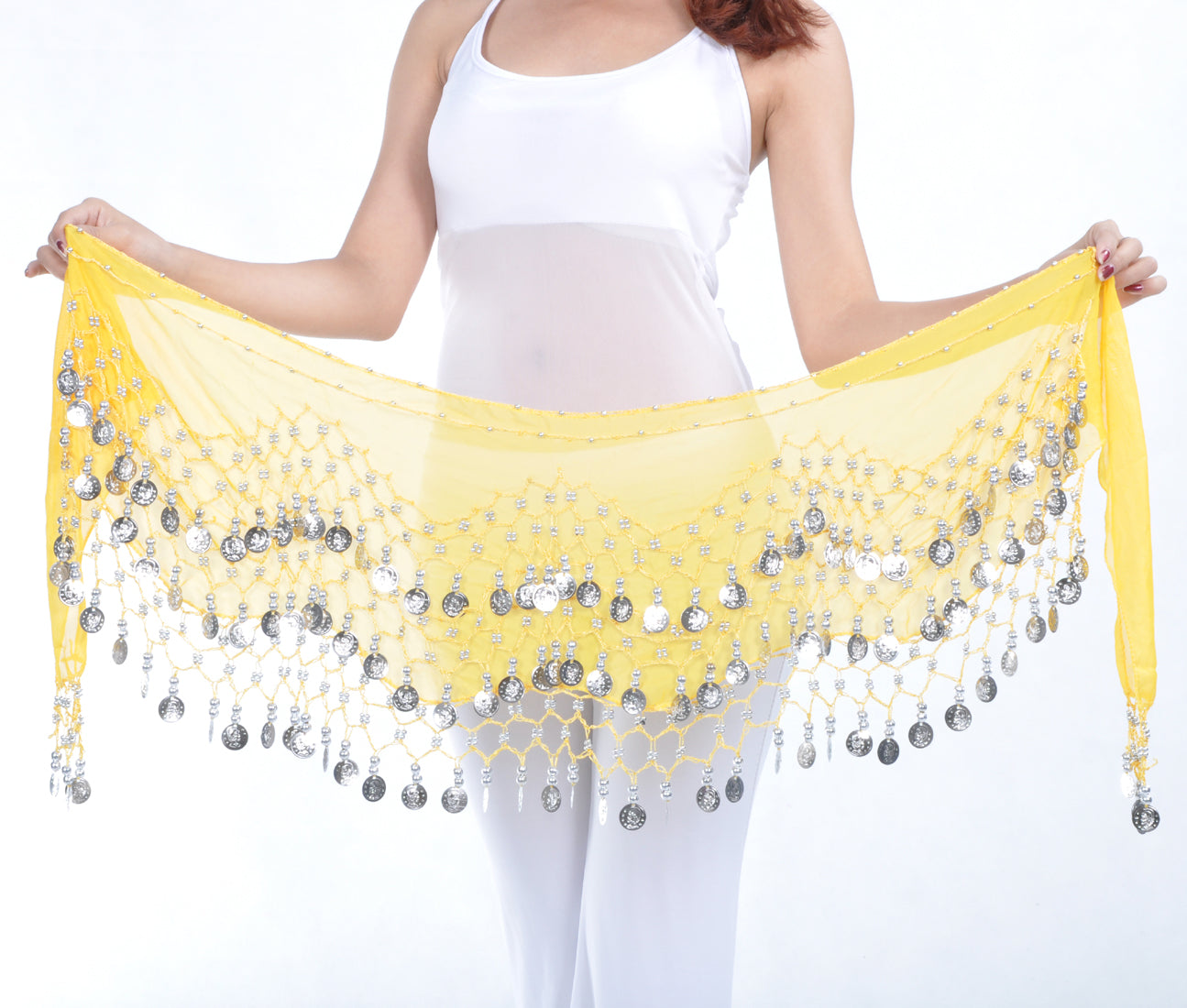 Vogue Style Chiffon Dangling Gold/Silver Coins Ornaments Belly Dance Hip Scarf Waist Belt