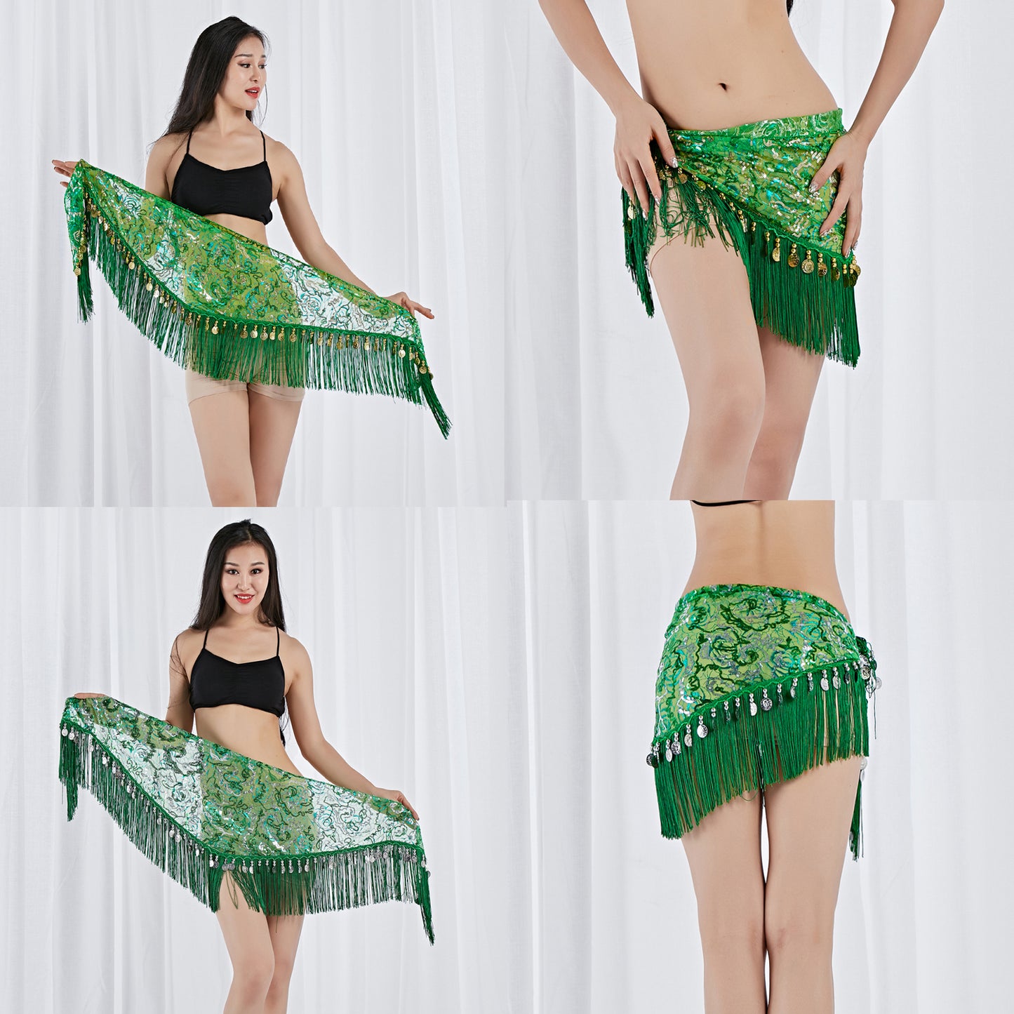 Tassels Fringed Sequins Triangle Belly Dance Hip Scarf Skirt Waist Belt for Outfits