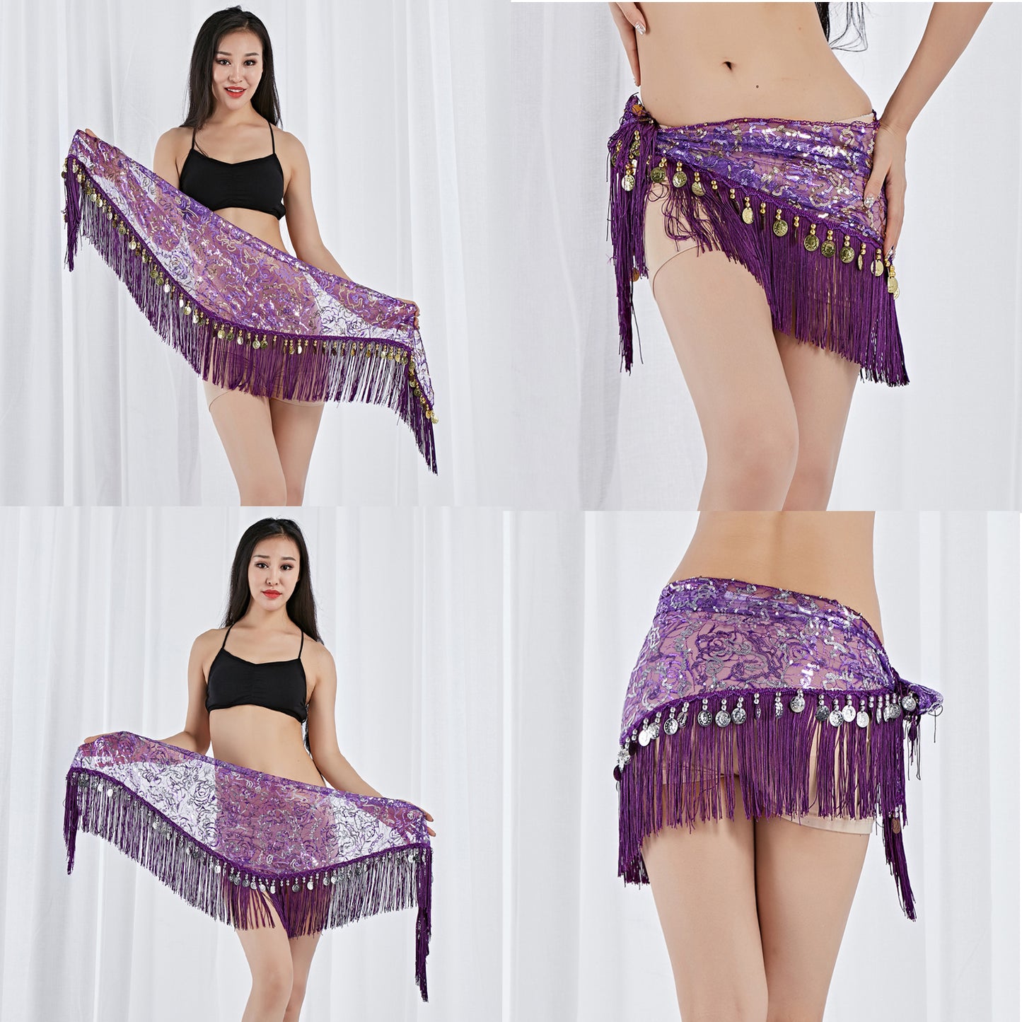 Tassels Fringed Sequins Triangle Belly Dance Hip Scarf Skirt Waist Belt for Outfits