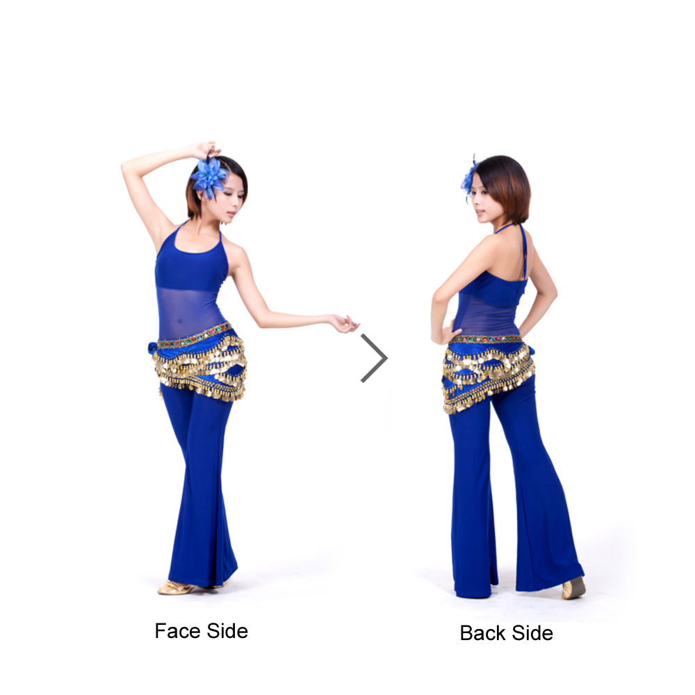 Belly Dance Wave Shape Hip Scarf with 328 Coins and Colorful Rhinestone, Belly Dance Waist Belts