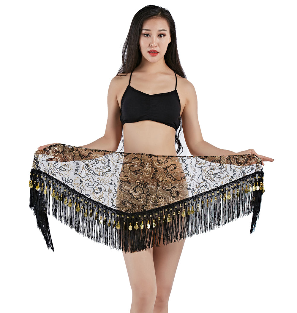 Tassels Fringed Sequins Triangle Belly Dance Hip Scarf Skirt Waist Belt for Outfits