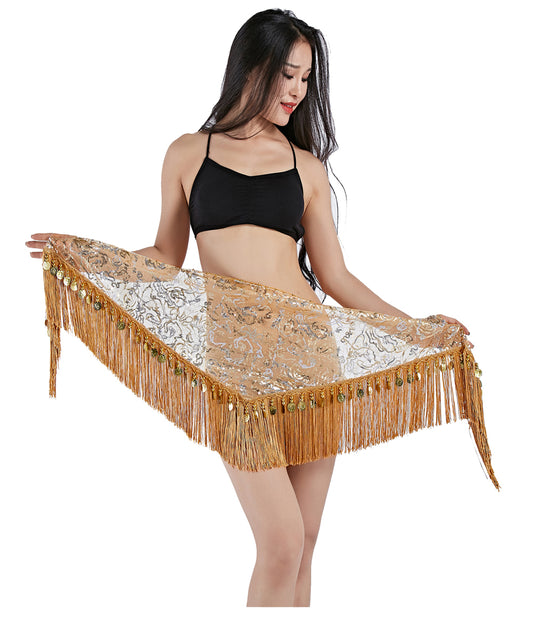 Tassels Fringed Sequins Triangle Belly Dance Hip Scarf Skirt Waist Belt for Outfits