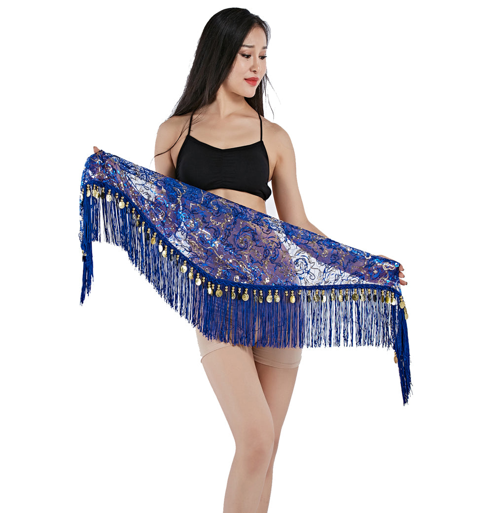 Tassels Fringed Sequins Triangle Belly Dance Hip Scarf Skirt Waist Belt for Outfits