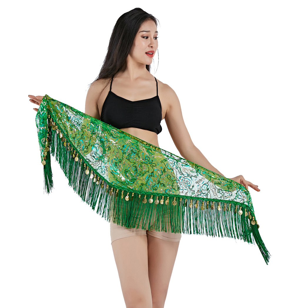 Tassels Fringed Sequins Triangle Belly Dance Hip Scarf Skirt Waist Belt for Outfits