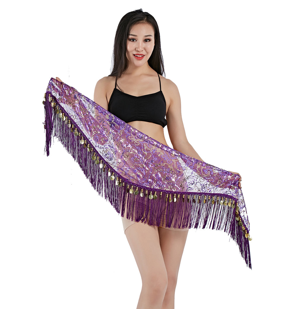 Tassels Fringed Sequins Triangle Belly Dance Hip Scarf Skirt Waist Belt for Outfits