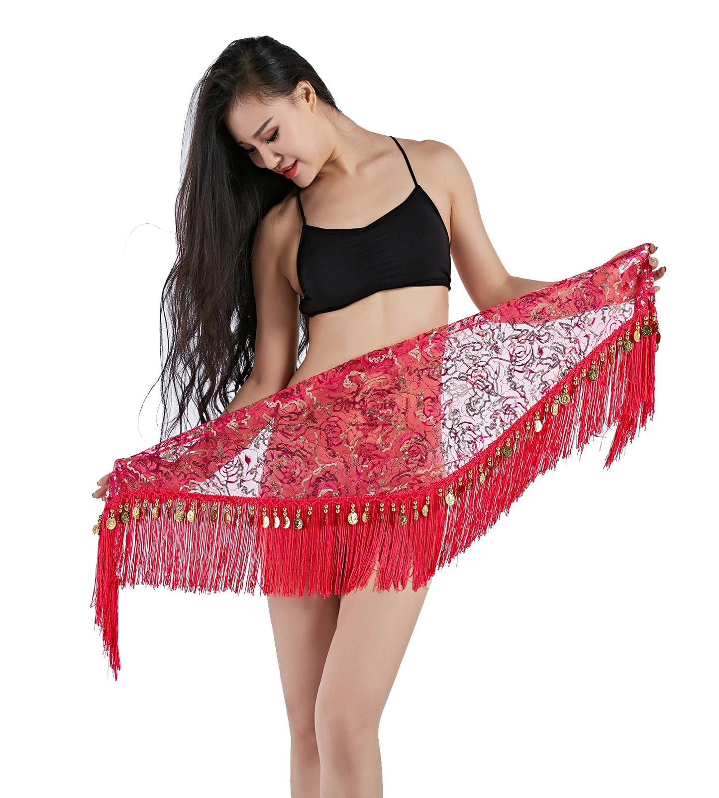Tassels Fringed Sequins Triangle Belly Dance Hip Scarf Skirt Waist Belt for Outfits