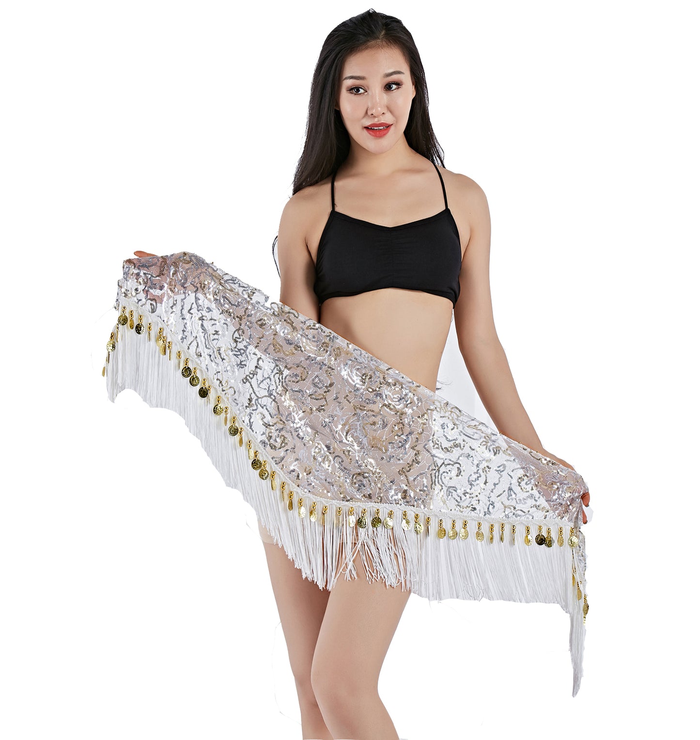 Tassels Fringed Sequins Triangle Belly Dance Hip Scarf Skirt Waist Belt for Outfits