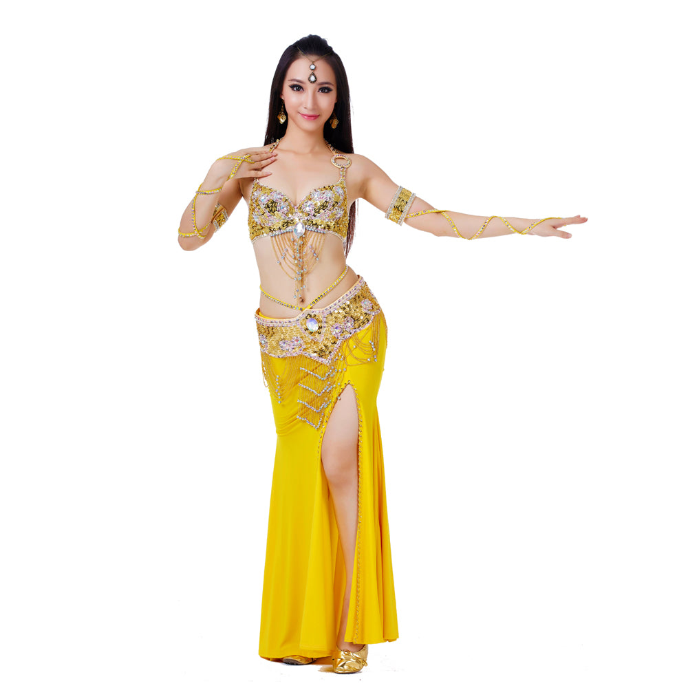 Belly Dance Costumes with Polyester Skirt Belly Dance Dress 1 Set 5pcs