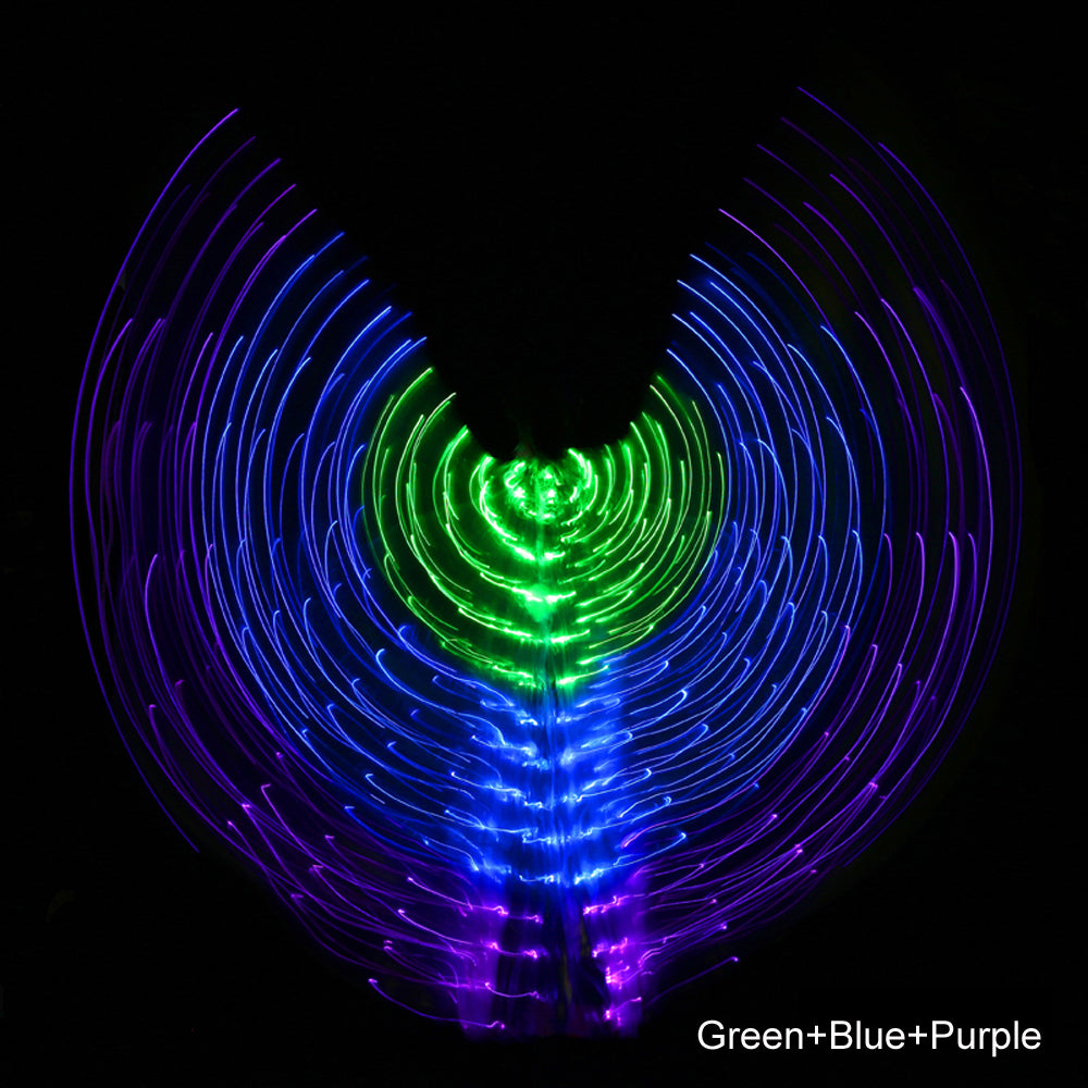 Three-color Gradient LED Isis Wing - Belly Dance Light Up Wings for Carnival Halloween Party Club Wear with Telescopic Sticks