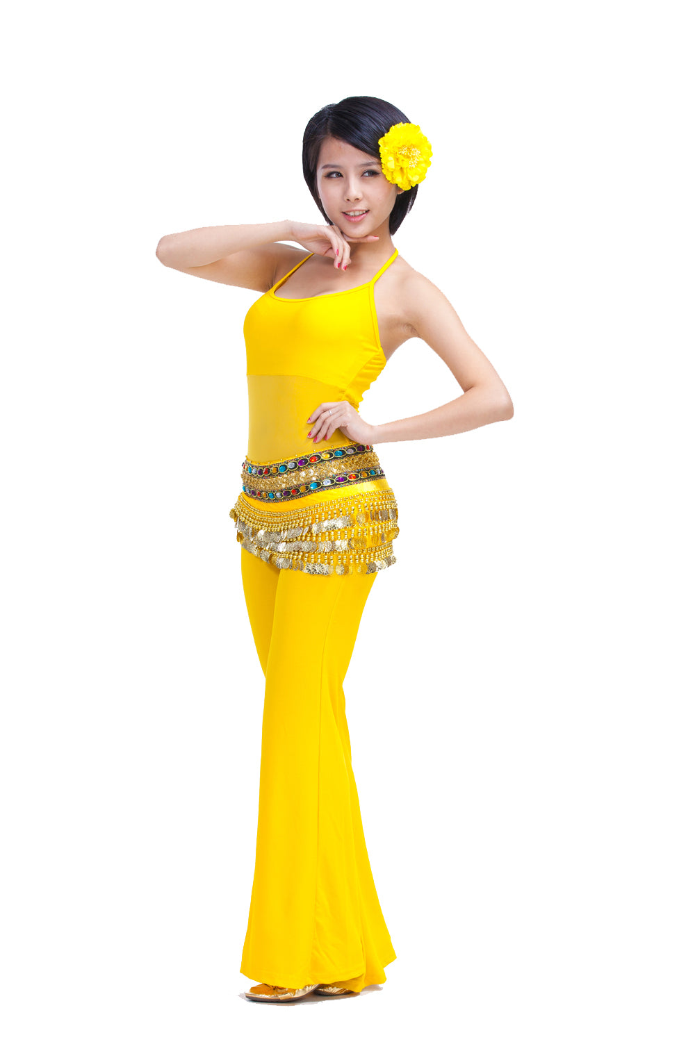 Belly Dance Wave Shape Hip Scarf with 248 Coins and Colorful Rhinestone, Belly Dance Waist Belts