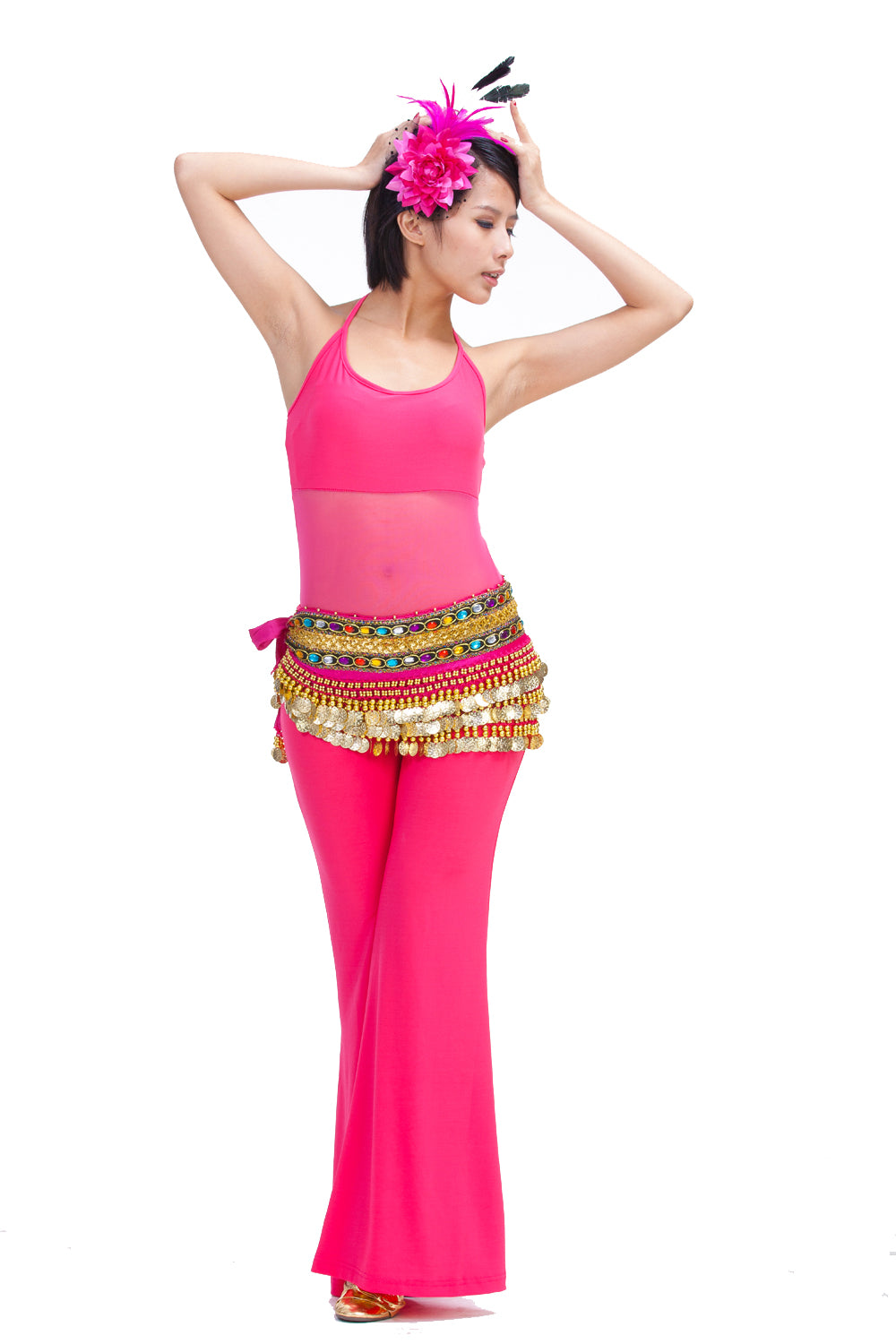 Belly Dance Wave Shape Hip Scarf with 248 Coins and Colorful Rhinestone, Belly Dance Waist Belts