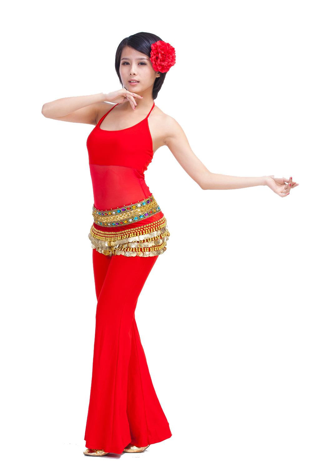 Belly Dance Wave Shape Hip Scarf with 248 Coins and Colorful Rhinestone, Belly Dance Waist Belts