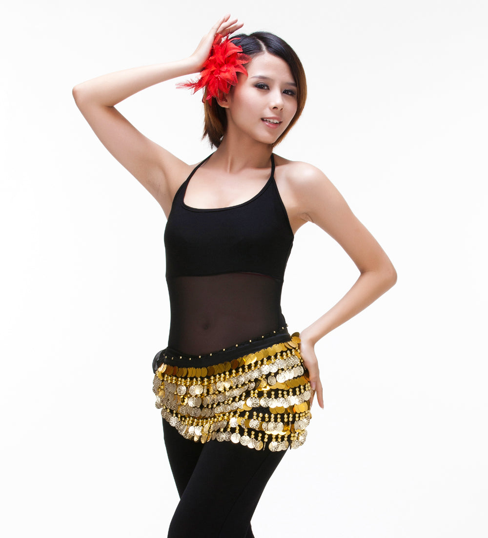 Women's Belly Dance 5 Rows Wave Shape Hip Scarf with 288 Coins , Belly Dance Waist Belts