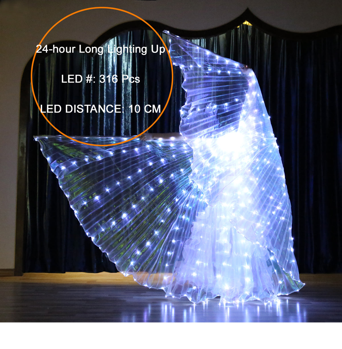 LED Isis Wing Single Colors - Belly Dance Light Up Wings Carnival Halloween Party Club Wear with Telescopic Sticks