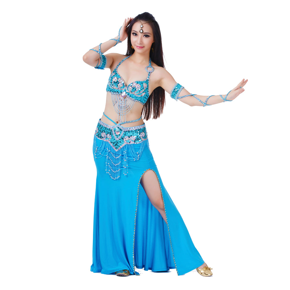 Belly Dance Costumes with Polyester Skirt Belly Dance Dress 1 Set 5pcs