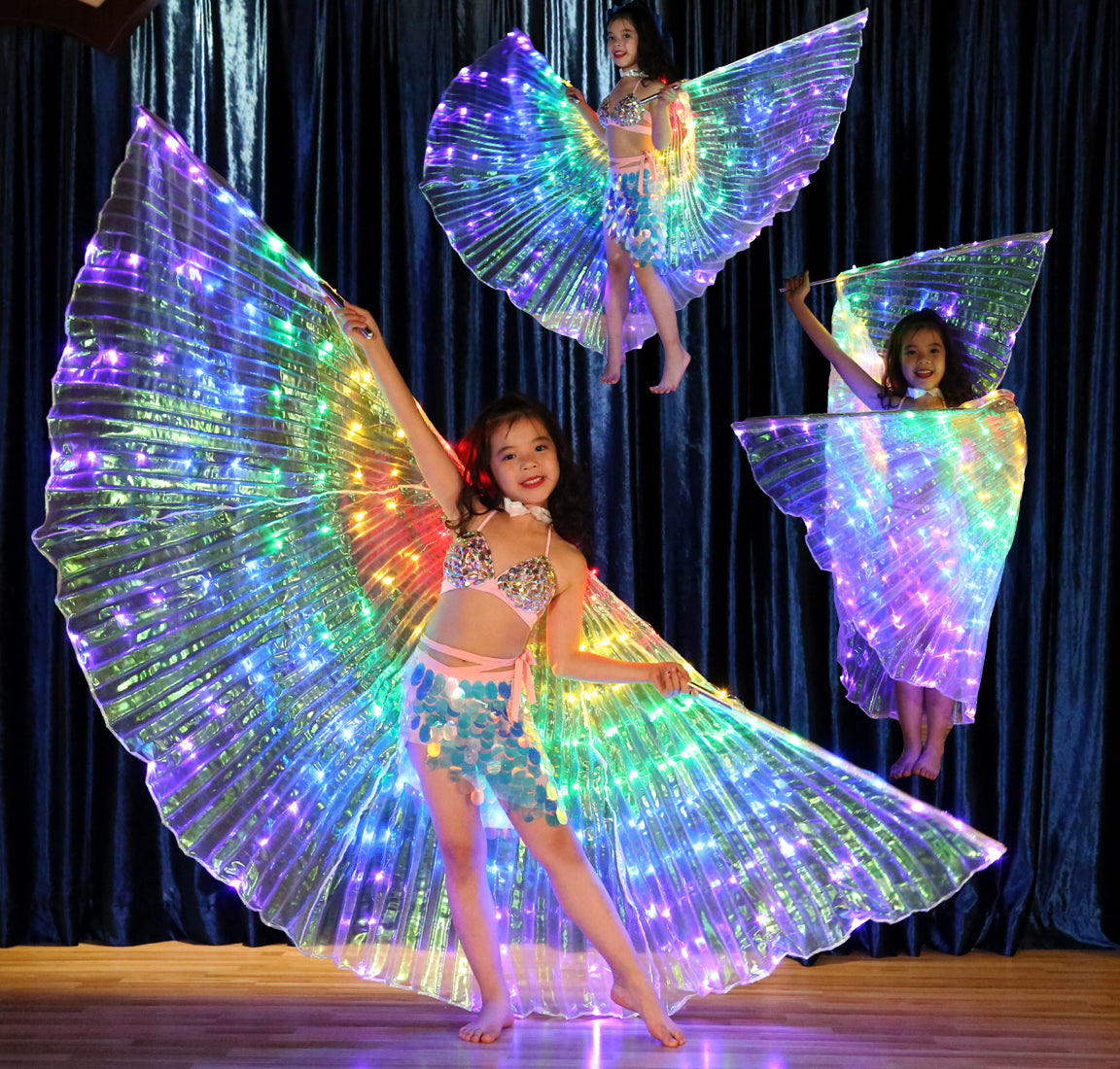 LED Isis Wings Carnival Halloween Shows Wings Costume Cloak LED Cape with Telescopic Sticks