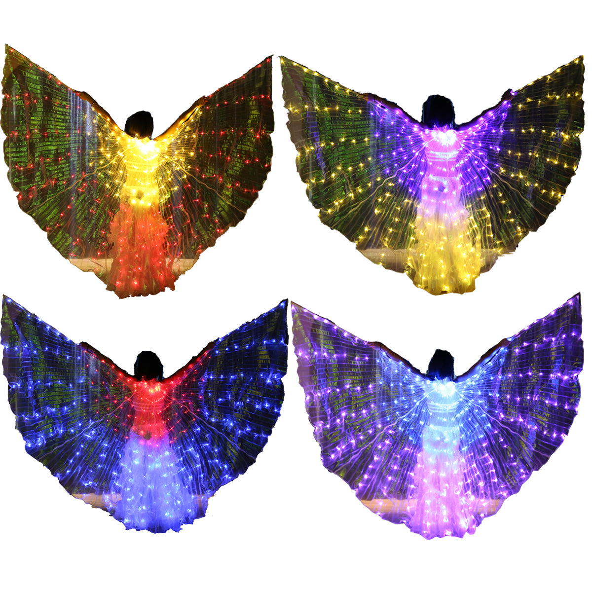 Smart Programming LED Isis Wing - Belly Dance Light Up Wings for Carnival Halloween Party Club Wear with Telescopic Sticks