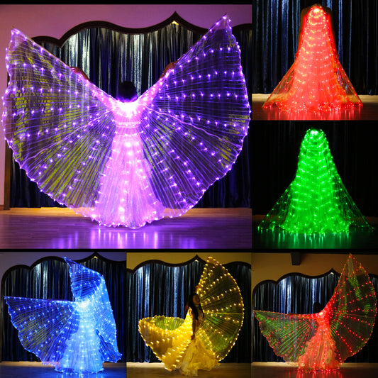 LED Isis Wing Single Full Colors  - Belly Dance Light Up Wings Carnival Halloween Party Club Wear with Telescopic Sticks
