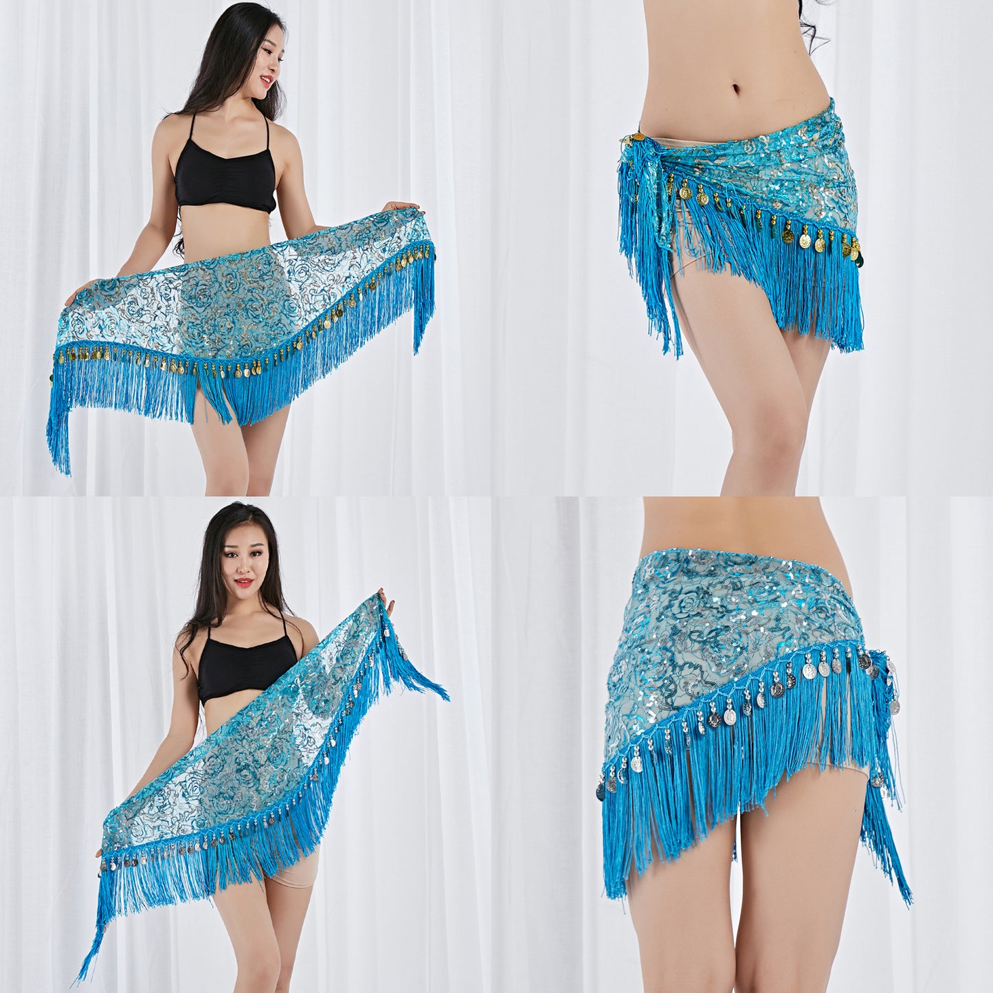 Tassels Fringed Sequins Triangle Belly Dance Hip Scarf Skirt Waist Belt for Outfits