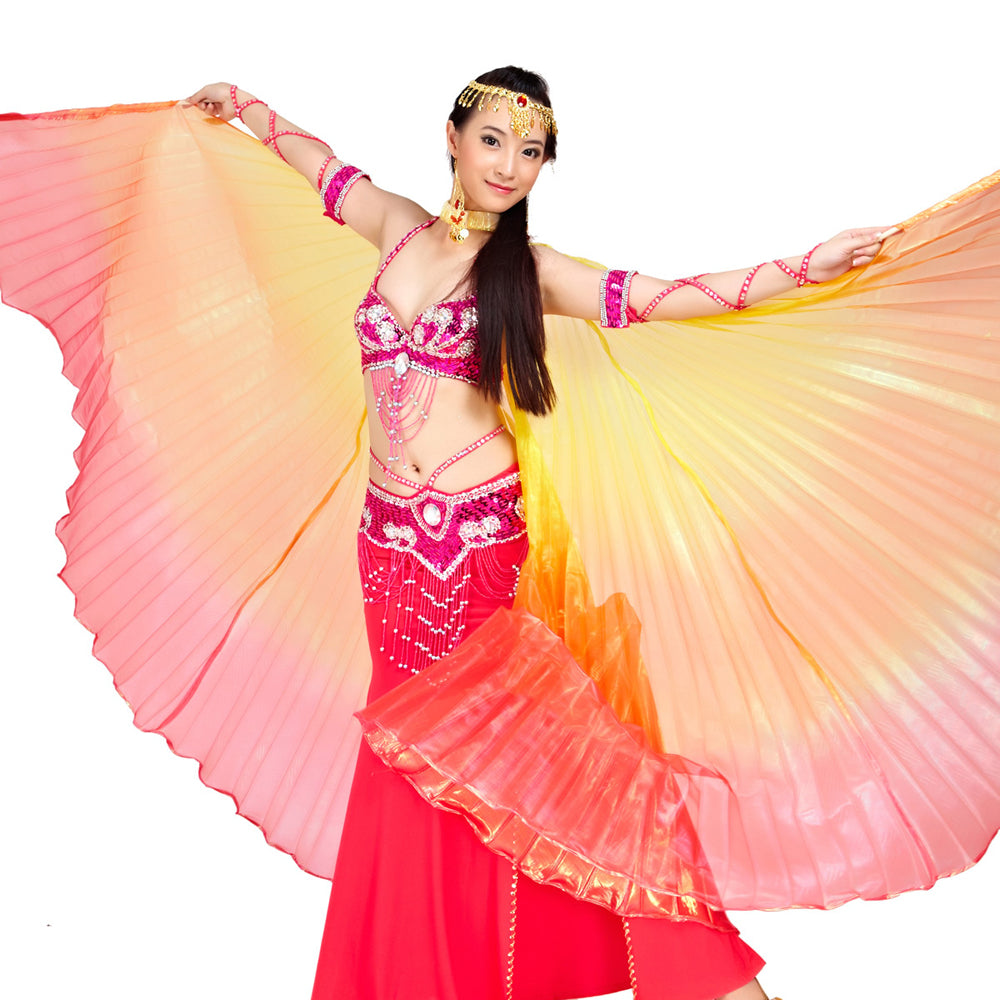 Women's Belly Dance Costume Isis Wings, Tricolor Dance Wings Angel Wings for Halloween Carnival Performance with Sticks