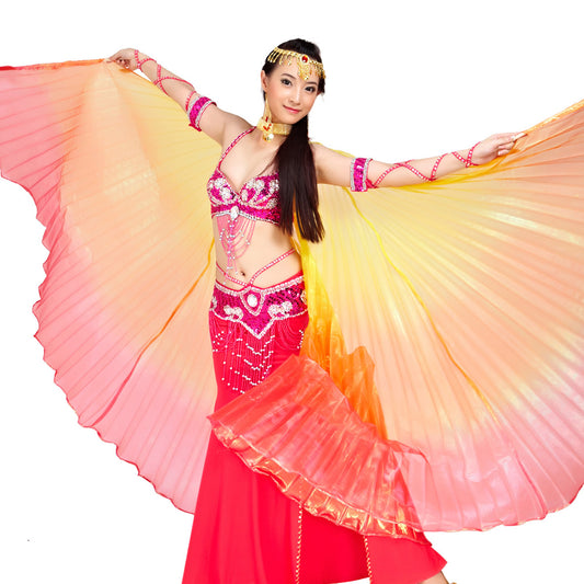 Women's Belly Dance Costume Isis Wings, Tricolor Dance Wings Angel Wings for Halloween Carnival Performance with Sticks