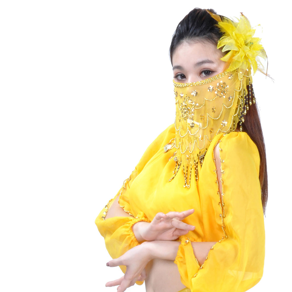 Plum Bossom Beads Genie Sequin Tassel Belly Veil Face Veil  for Women and Girls