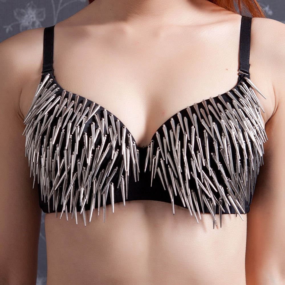 Danceshower Metallic Spike Punk Goth Bra Clubwear DS Bra Belly Dance Top