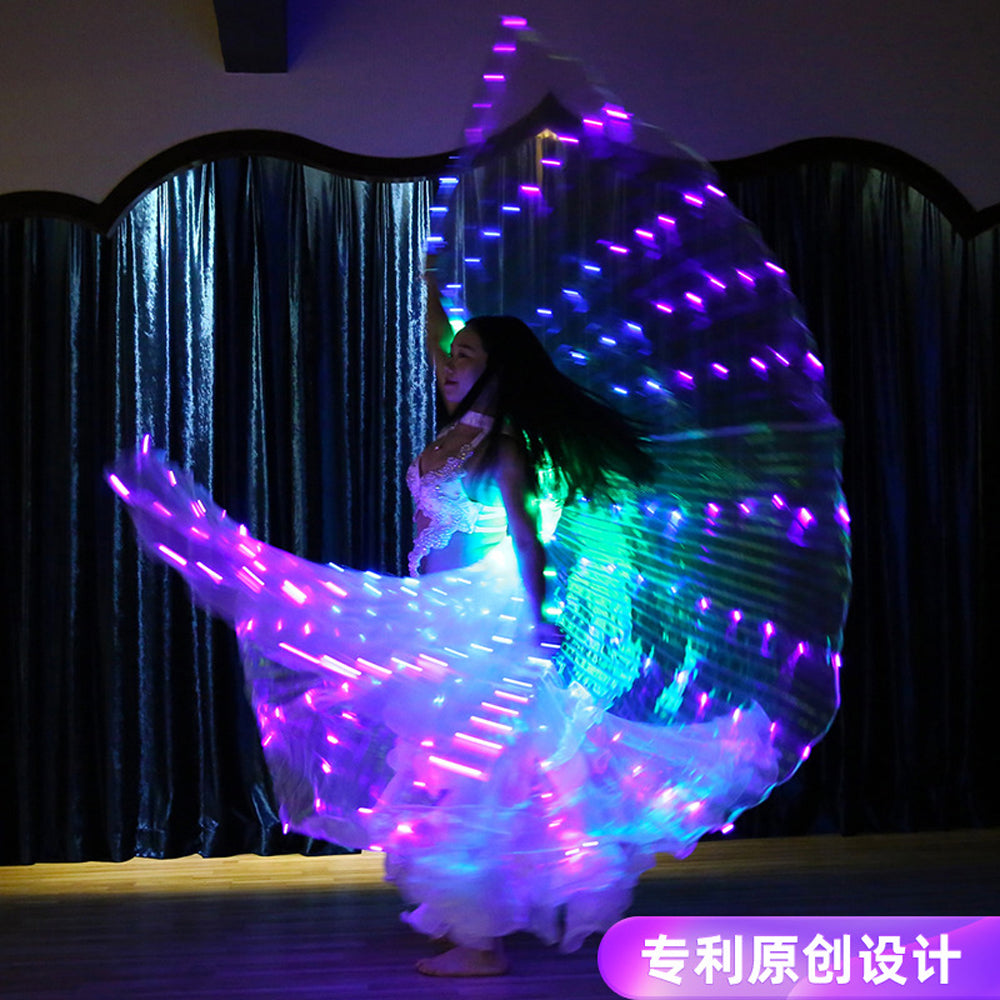 Three-color Gradient LED Isis Wing - Belly Dance Light Up Wings for Carnival Halloween Party Club Wear with Telescopic Sticks