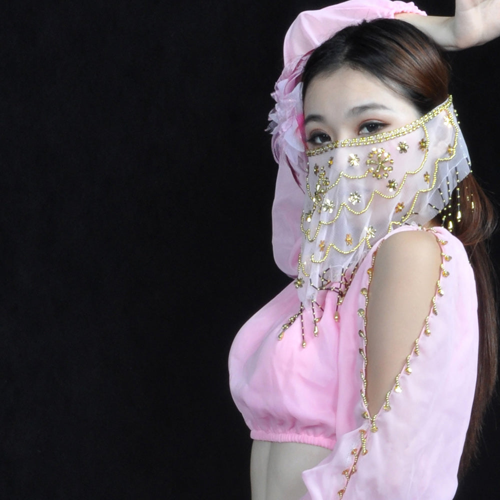 Plum Bossom Beads Genie Sequin Tassel Belly Veil Face Veil  for Women and Girls