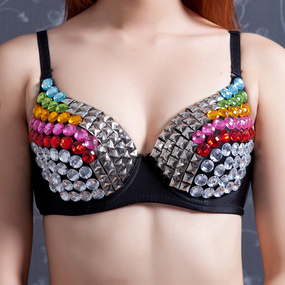 Danceshower Metallic Spike Punk Goth Bra Clubwear DS Bra Belly Dance Top