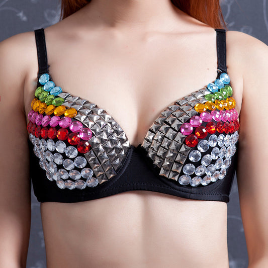 Danceshower Metallic Spike Punk Goth Bra Clubwear DS Bra Belly Dance Top