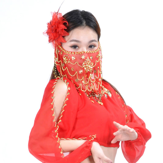 Plum Bossom Beads Genie Sequin Tassel Belly Veil Face Veil  for Women and Girls