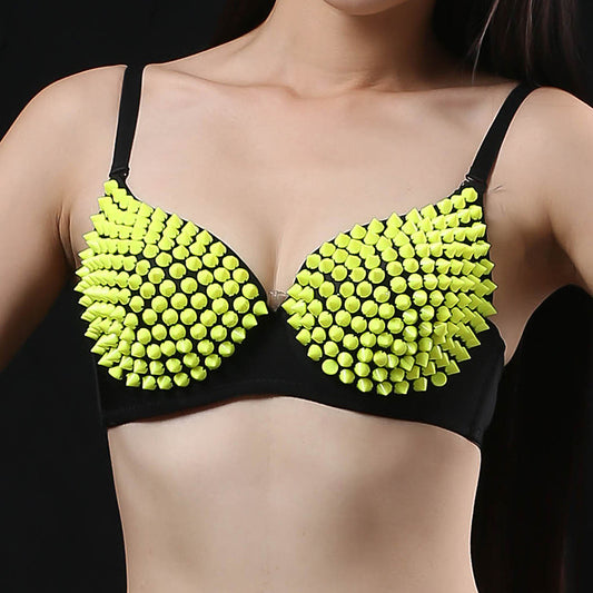 Danceshower Metallic Spike Punk Goth Bra Clubwear DS Bra Belly Dance Top