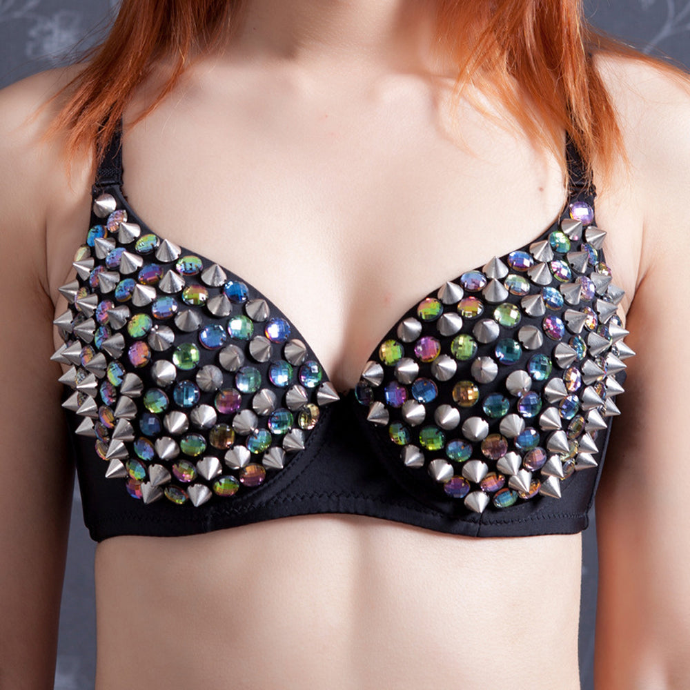 Danceshower Metallic Spike Punk Goth Bra Clubwear DS Bra Belly Dance Top