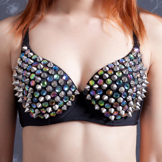 Danceshower Metallic Spike Punk Goth Bra Clubwear DS Bra Belly Dance Top