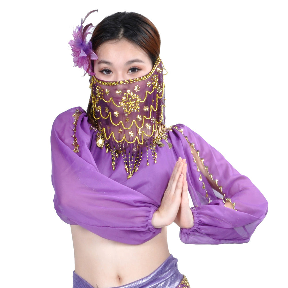 Plum Bossom Beads Genie Sequin Tassel Belly Veil Face Veil  for Women and Girls