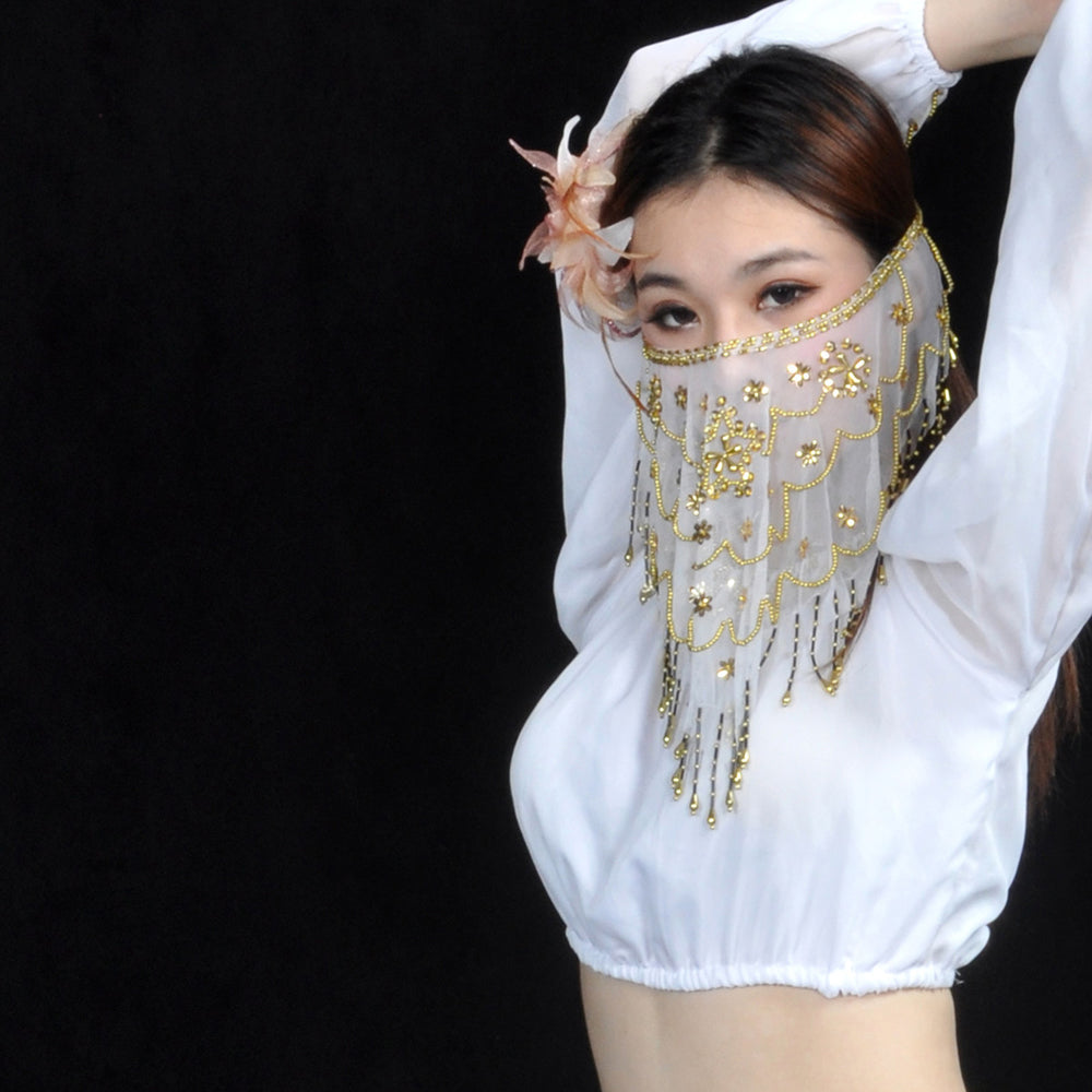 Plum Bossom Beads Genie Sequin Tassel Belly Veil Face Veil  for Women and Girls