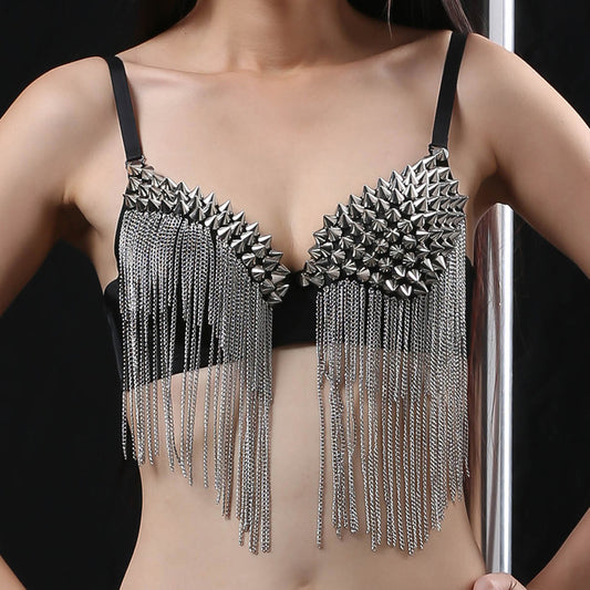 Danceshower Metallic Spike Punk Goth Bra Clubwear DS Bra Belly Dance Top