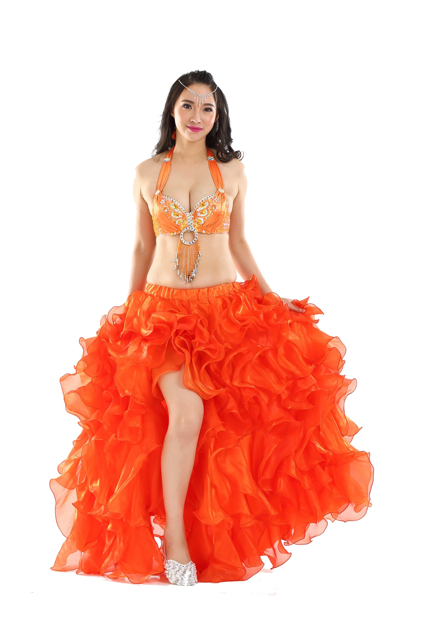Professional Belly Dance Costume Tribal Waves Slit Skirt Wave Skirt Dress Bubble Skirt
