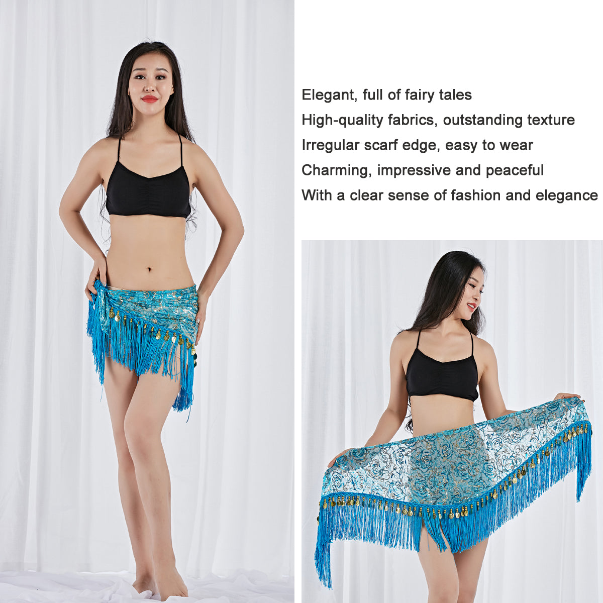 Tassels Fringed Sequins Triangle Belly Dance Hip Scarf Skirt Waist Belt for Outfits